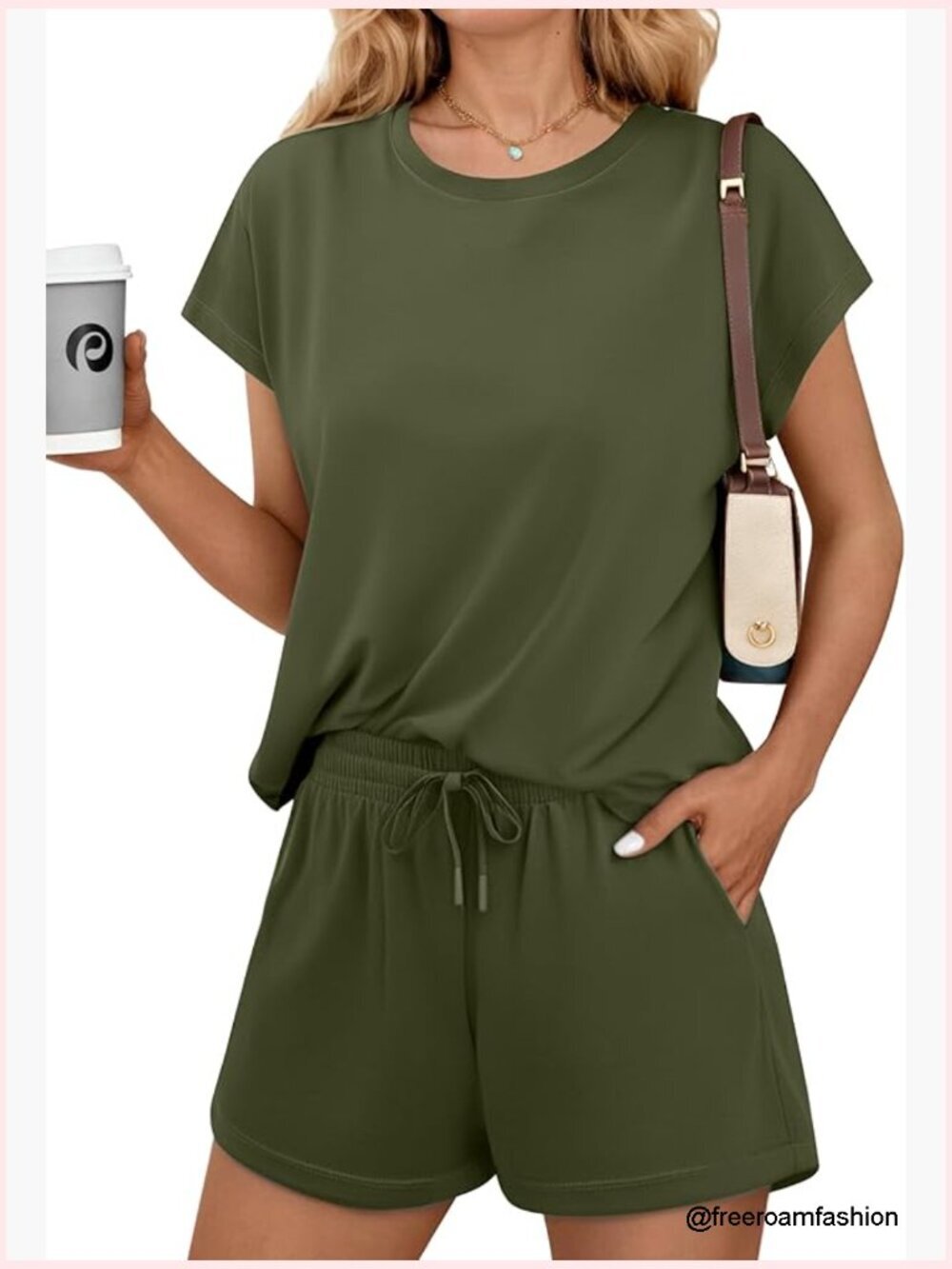 Summer Crewneck Matching Shorts Lounge Set with Pockets Casual Travel Outfits